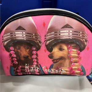 Pink “Hair Gossip” Cosmetic Bag with Dog Print